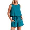thumbnail image 1 of Birdeem Blouses pour Femmes, Col Rond, Sans Manches, Poches en Coton Lin, Ensembles Courts, 1 of 1
