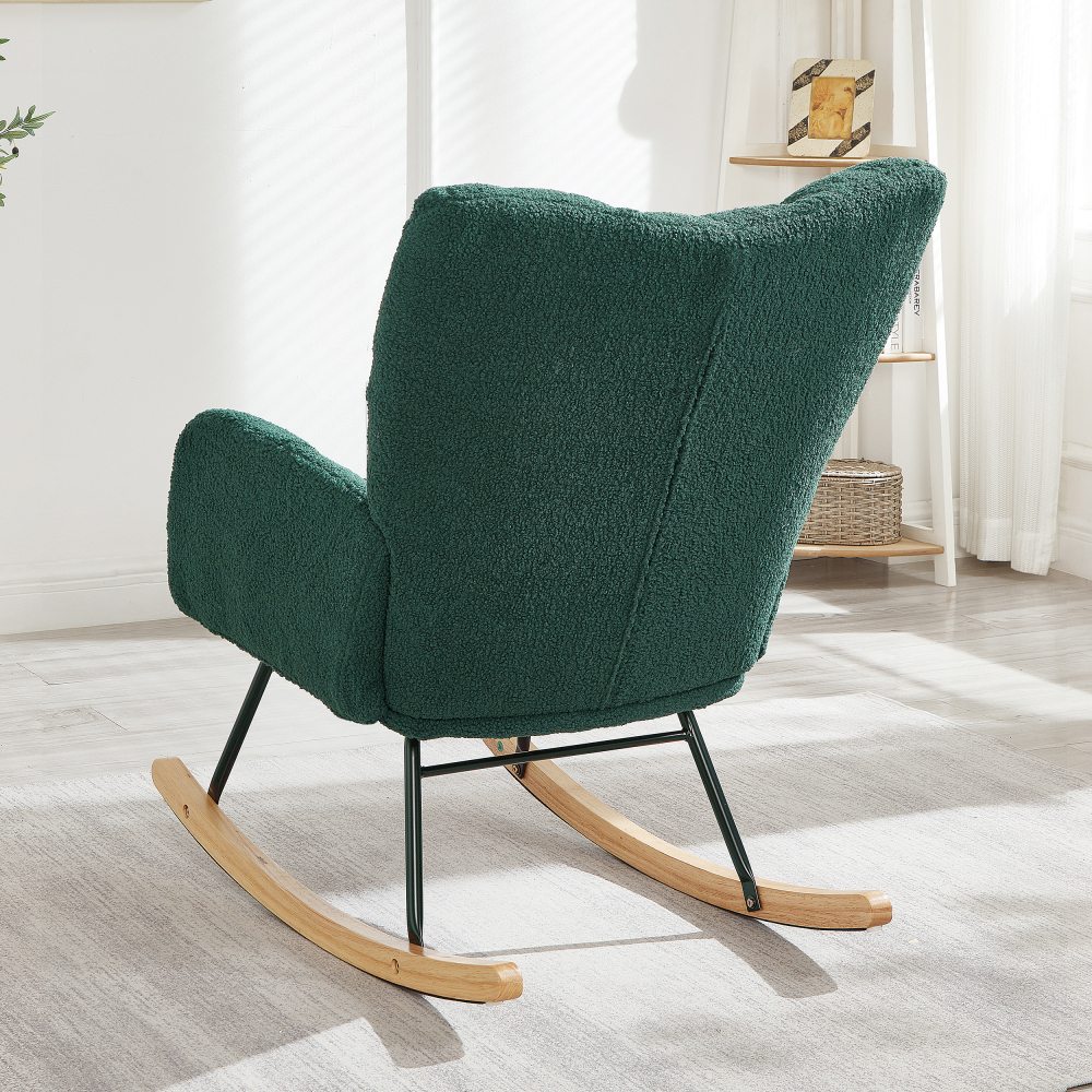DECMAY Glider Chair for Living Room, Tufted Upholstered Teddy Fabric Rocking Accent Chair with Metal Frame and Wooden Legs