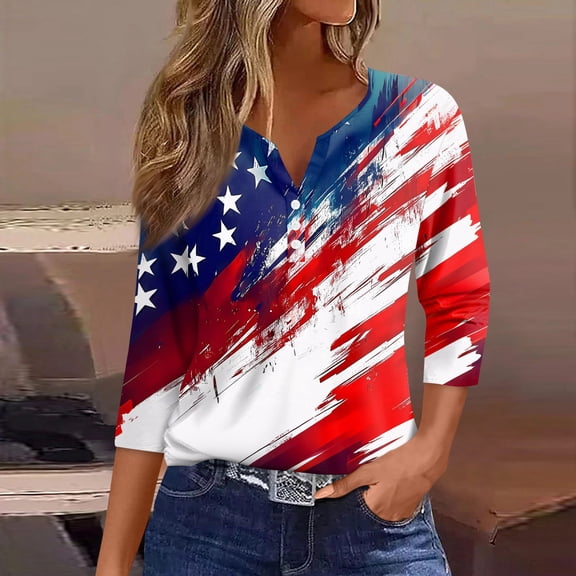 USA 250th Anniversary T Shirts for Celebrate 250th Anniversary of America Patriotic Veteran Tee America 250 Merchandise 3/4 Sleeved Top for Woman