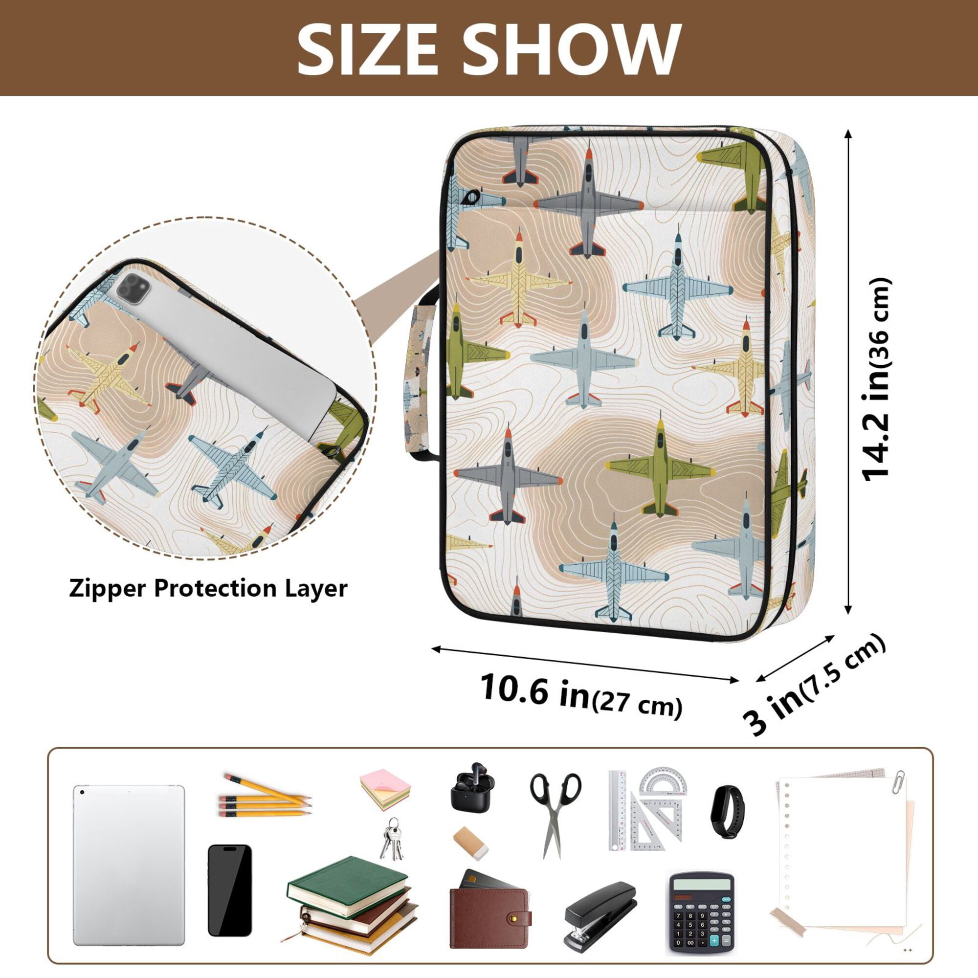 FORMRS Accordion File Folder A4 Size 7-Pocket Expanding Document Organizer Bag with 3 Ring Binder, Colorful Airplanes Pattern