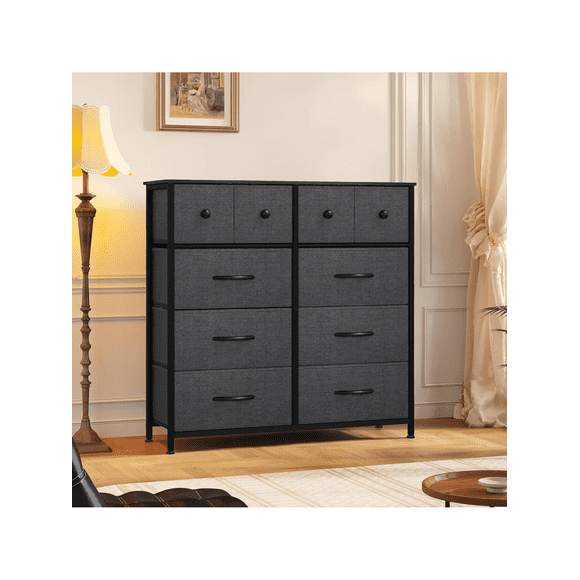 Cómoda para Dormitorio, Cajonera de Tela de 10 cajones, Cómoda para Armario, Sala de Estar Mueble para Ropa Negro