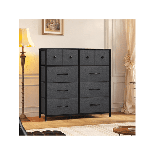 Cómoda para Dormitorio, Cajonera de Tela de 10 cajones, Cómoda para Armario, Sala de Estar Mueble para Ropa Negro