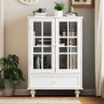 thumbnail image 2 of White Minimalist Buffet Cabinet With Double Glass Doors And Drawer - Functional Versatile For Living Room, Dining Hallway, Entryway Room Modern Wooden Storage Sideboard Cupboard Construction, 2 of 7