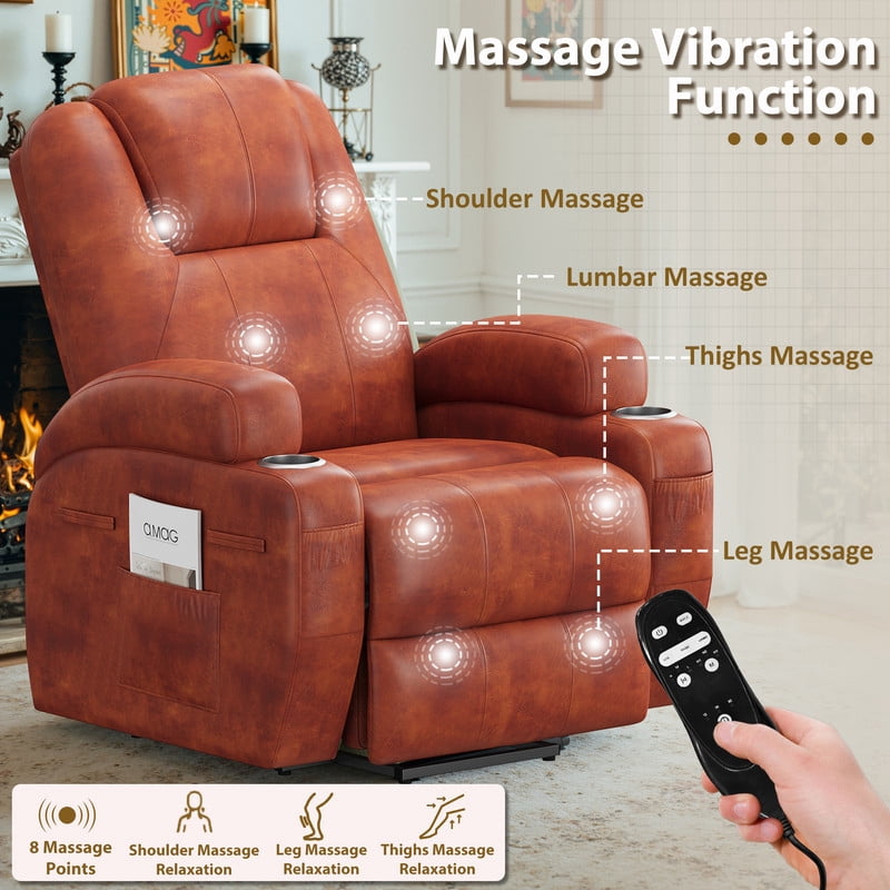 Vineego power lift recliner chairs massage Single sofa chair with cup holder for elderly,Brown