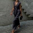 thumbnail image 2 of Feancey Women's Summer 2 Piece Suit Sets Sleeveless V Neck Vest Trendy Wide Leg Pants Business Casual Outfits with Pockets Gray M, 2 of 10