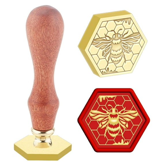3D Bee Wax Seal Stamp Honey Comb Sealing Wax Stamps 25x21mm Removable Brass Stamp Head with Wood Handle for Envelopes Invitations Wedding Embellishment Decor Back to School