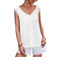 thumbnail image 1 of Jersey de mujer con cuello en V doble, Top sin mangas con empalme de encaje, blusa de Color puro, Top holgado de verano, 1 of 6