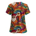 thumbnail image 4 of Feancey Christmas Scrubs for Women Tops Xmas Cute Santa Claus Print Nursing Uniforms Strechy V-neck Short Sleeve Nurse Scrub Shirts with Pockets Multicolor XXL, 4 of 4