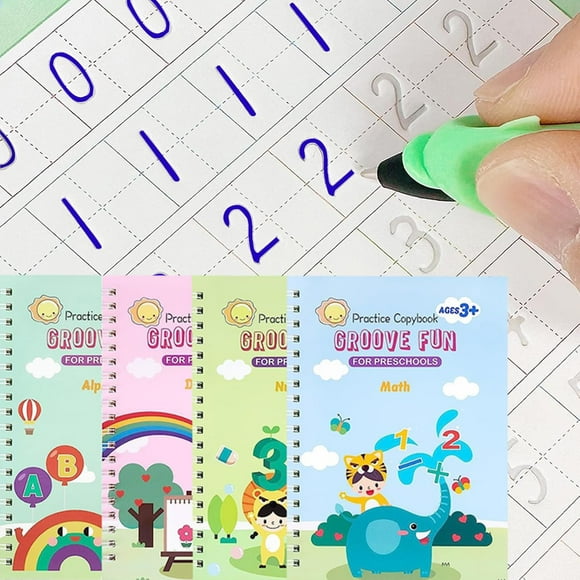 DTREEL 4 Pack of Reusable Grooved Writing Books for Kids, Magic Copy Books, Reusable Handwriting Practice Book for Kids, Grooved Kids Writing Preschool,Writing Practice for Kids Age 3-5
