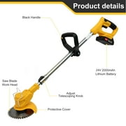 650W Weed Trimmer Cordless, 24V 2000mAh Battery Operated Weed Eater Electric Grass Trimmer with Wheels, 3 in 1 Battery Powered Weed Wacker with 3 Types Blades for Yard Garden, Yellow