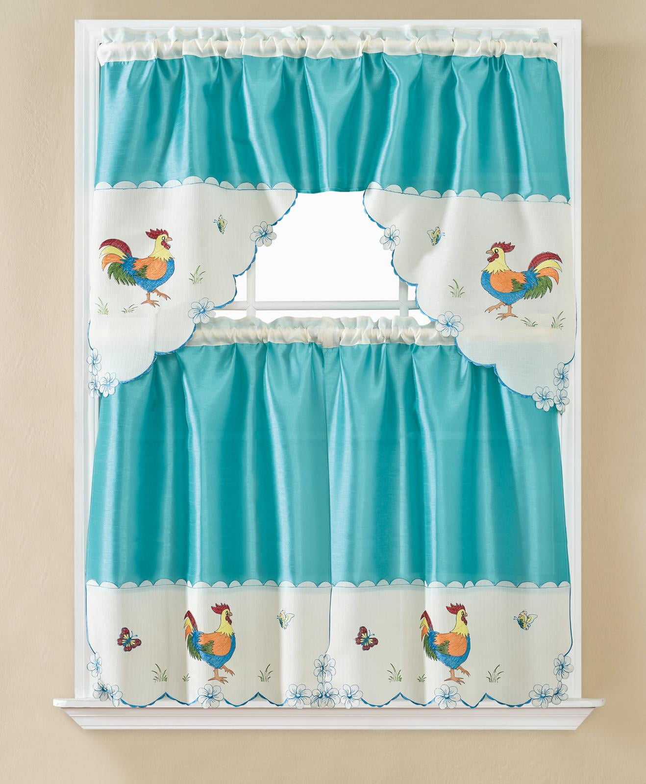 3 Piece Turquoise With Embroidery Rooster Window Treatment Kitchen Cafe Curtain Tier Panels Valance Set Walmartcom Walmartcom 3 Piece Turquoise With Embroidery Rooster Window Treatment Kitchen Cafe Curtain Tier Panels Valance Set Walmartcom Walmartcom