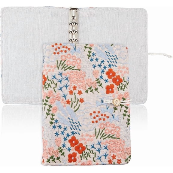 A5 Binder 6 Ring Refillable Cover 9.1"x6.3" Loose Leaf Personal Planner Cover with Button Pink Floral Notebook Binder for A5 Planner Brown