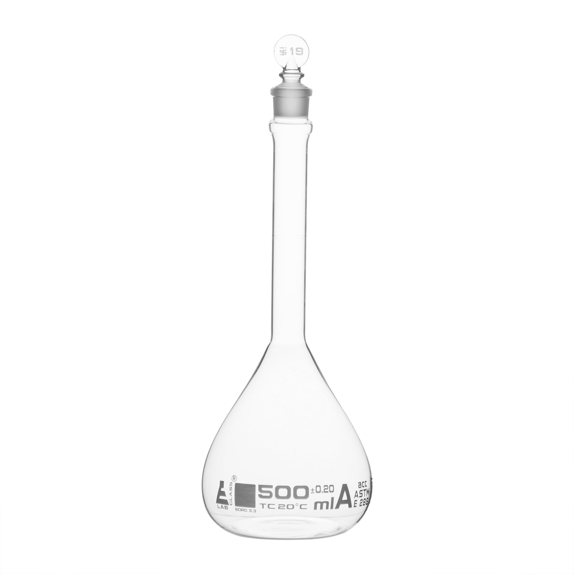 Volumetric Flask, 500mL - Class A - Borosilicate Glass, Polyethylene S
