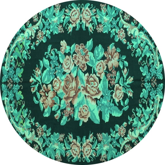 Ahgly Company Indoor Round Medallion Turquoise Blue French Area Rugs, 8' Round