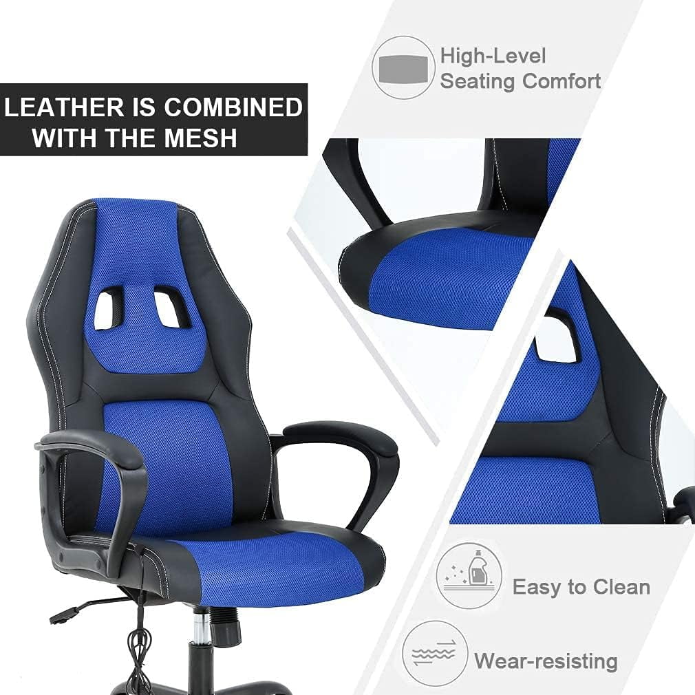 Dkelincs Gaming Chair Massage Computer Chair Ergonomic Video Game Chairs, Adjustable Office Desk Chair with Lumbar Support & Armrest for Teens & Children, Blue