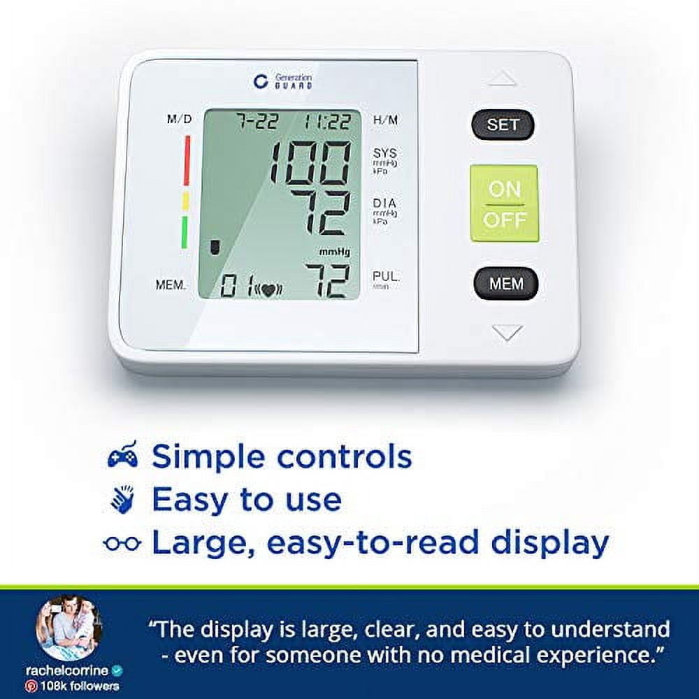 Clinical Automatic Upper Arm Blood Pressure Monitor - Accurate, FDA Approved - Adjustable Cuff, Large Screen Display, Portable Case - Irregular Heartbeat & Hypertension Detector by Generation Guard