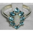 thumbnail image 5 of LBG British Made Classic Solid 18k White Gold Natural Opal & Blue Topaz Womens Anniversary Ring - 33 size options - Size 5.25, 5 of 6