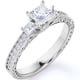thumbnail image 1 of JeenMata Anillo de Compromiso Clásico de Moissanita de Corte Princesa de 1 Quilate, Estilo Vintage, con Cuentas, Tres Piedras, Estilo Victoriano, en Oro Blanco de 18 K sobre Plata, 1 of 6