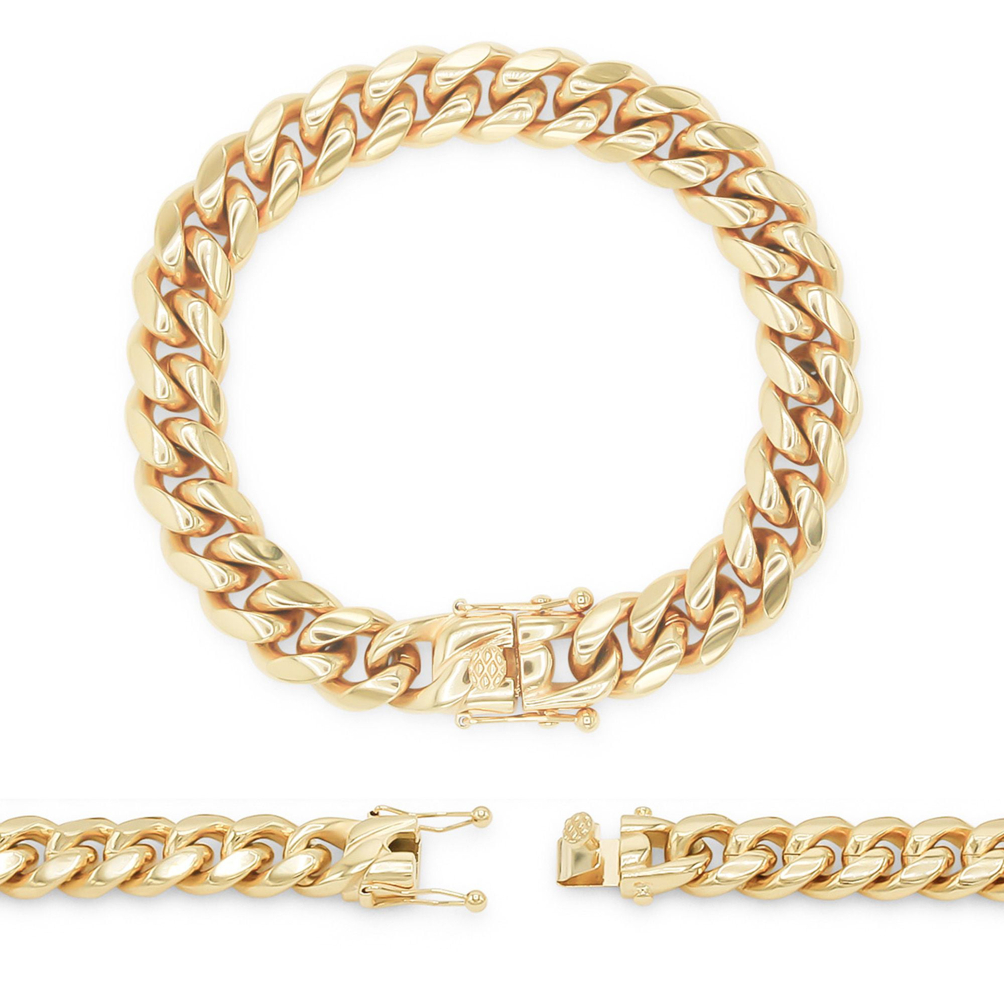 Men's Miami Cuban Link Bracelet HEAVY 14K Gold Plated Solid Stainless Steel 12mm 