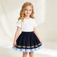 thumbnail image 5 of Shqvo Girls Ruffled Hem School Skirt, Elastic High Waist Skirt with Gold Glitter Strip Decoration, Kids Preppy Layered A‑Line Skirt for Back To School Uniform Daily Wear 3-15 Years, 5 of 6