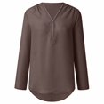 thumbnail image 2 of CHOK Blouses & Chemises pour Femmes Fermeture Éclair Manches Longues Col en V Tunique Décontractée Ourlet Incurvé Tee-Shirts Blouses pour Dames pour l'Automne, 2 of 5