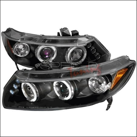 Spec-D Tuning 2LHP-CV062JM-TM Halo LED Projector Headlights for 06 to 11 Honda Civic, Black - 10 x 25 x 26