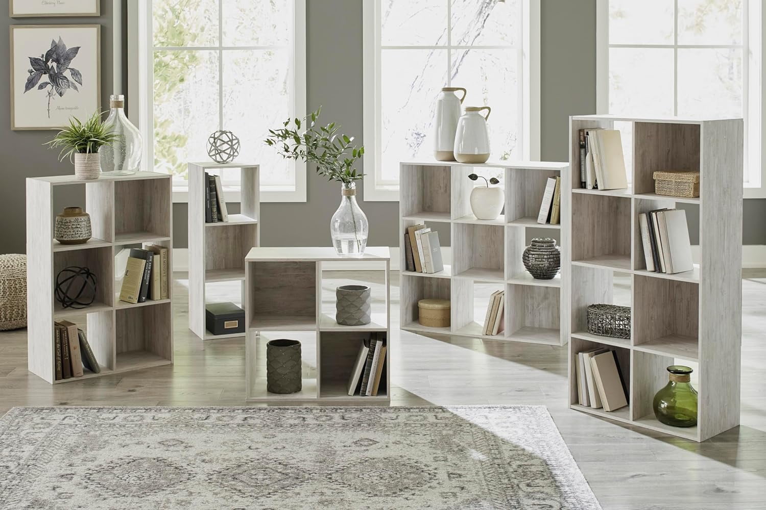 Paxberry Coastal 6 Cube Storage Organizer Bookcase Whitewash Finish for Home Office Bedroom Living Room