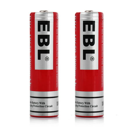 EBL 2-Pack 18650 Battery 3.7v 3000mAh Li-ion Rechargeable