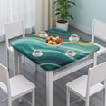 thumbnail image 3 of Teal Gold Marble Pattern Square Fitted Tablecloth with Elastic Edge,Square Table Cover,Washable Elastic Table Cover for Home Kitchen Party Decor 34"x34", 3 of 6