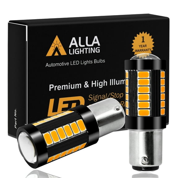 Alla Lighting 2800lm 1157 2357 7528 BAY15D LED Signal Lights Bulb Xtreme Super Bright 5730-33 LED Replacement for Cars, Trucks, Amber Yellow (Set of 2)
