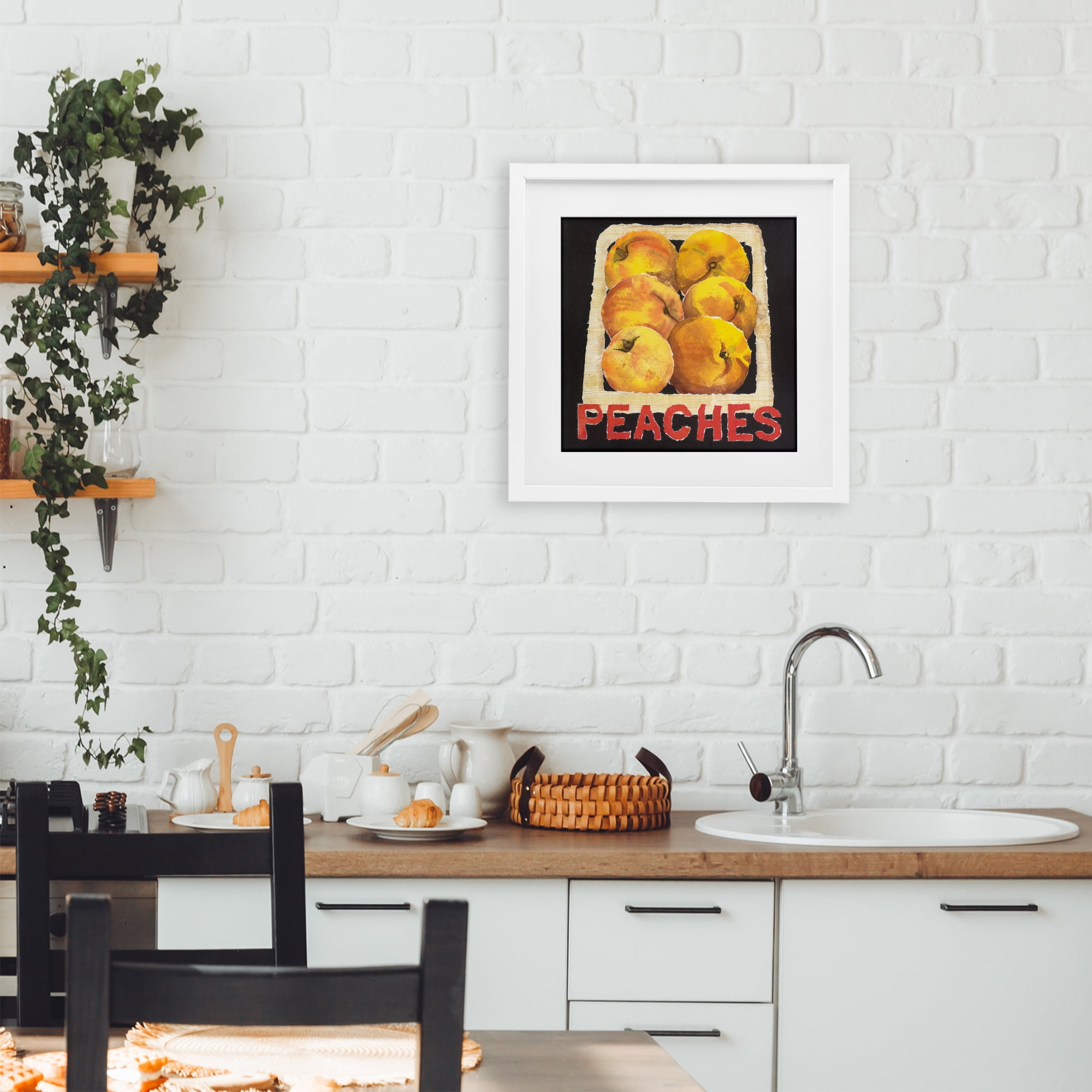 Stupell Industries Collaged Garden Peaches White Framed Print Under Glass, design by Nancy Overton