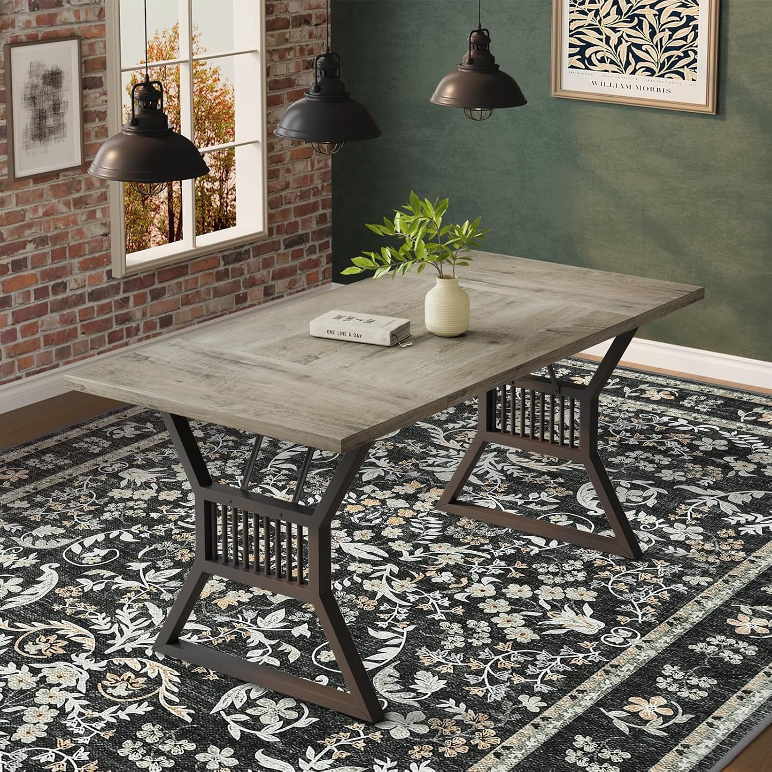 Memoryfield Washable Vintage Area Rug 8' x 10', Soft Low Pile Indoor Non Shedding Floor Covering, Foldable Floor Mat, Black