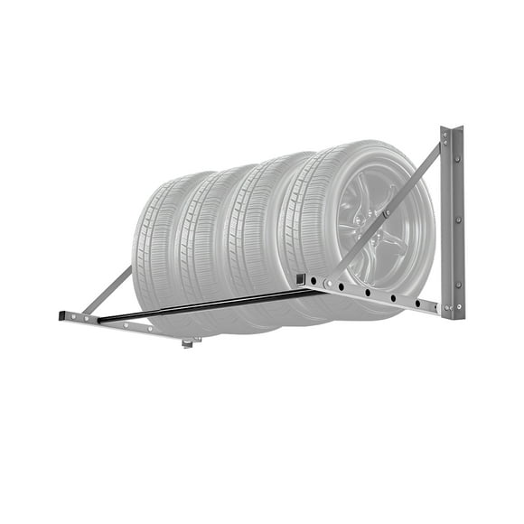 KFFKFF Wall Mounted Folding Tire Rack, 32" - 48" Adjustable Tire Rack, Q235 Heavy-Duty Steel Tire Storage Rack for R14-R20 inch Standard Tires, Max 300lbs Load Capacity