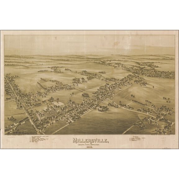 24"x36" Gallery Poster, map Millersville Lancaster Co Pennsylvania 1894