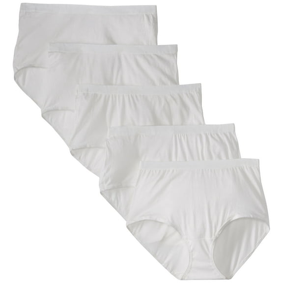 Cotton White Briefs, 5-Pack Plus Size Panties
