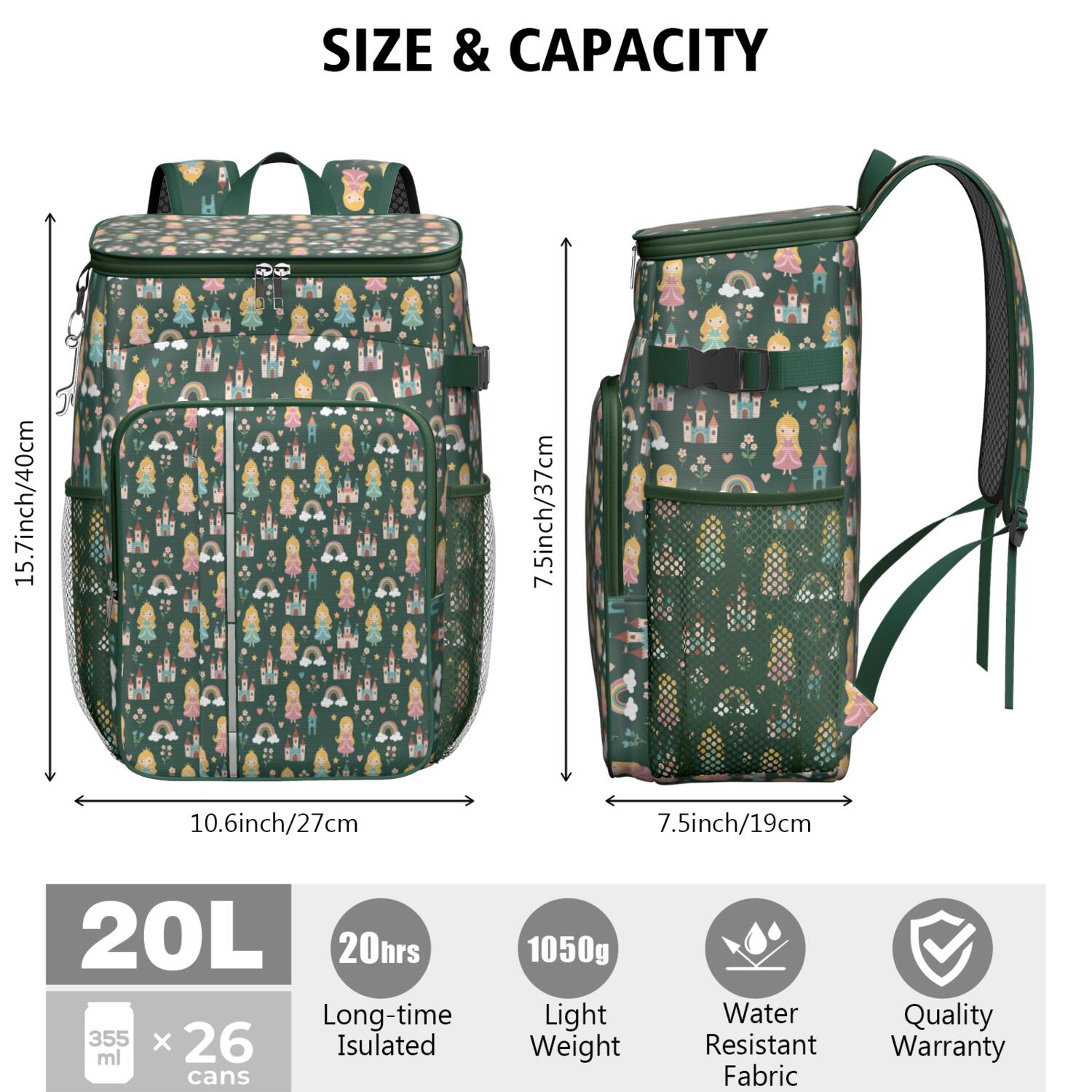 Travel Cooler Bag - Princess Castle Star Pattern Camping Beer Cooler Backpack with Bottle Opener- Waterproof Insulated Picnic Backpacks - Cooler Bag for Beach