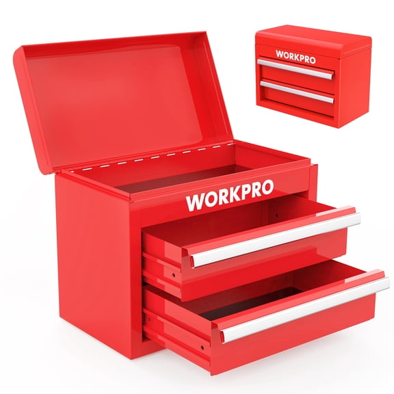 Caja de herramientas WORKPRO Mini de metal con 2 cajones y almacenamiento superior