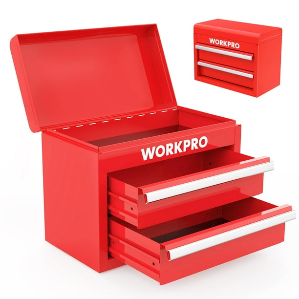 Caja de herramientas WORKPRO Mini de metal con 2 cajones y almacenamiento superior