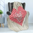 thumbnail image 4 of Retro Soft Flannel Fleece Blanket, Valentines Day Theme Heart with Checkered Plaid Design on Rustic Backdrop, Cozy Plush for Indoor and Outdoor Use, 60" x 80", Coral Sand Brown White, by Ambesonne, 4 of 5