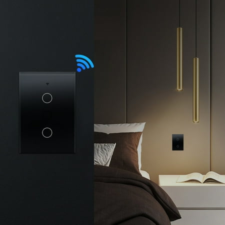 

Tiitstoy Smart Switc-h Smart Wi-Fi Light Wall Switc-h 2.4GHz Wi-Fi Tou-ch Switches Fit for US Wall Switches 2 Gang Black