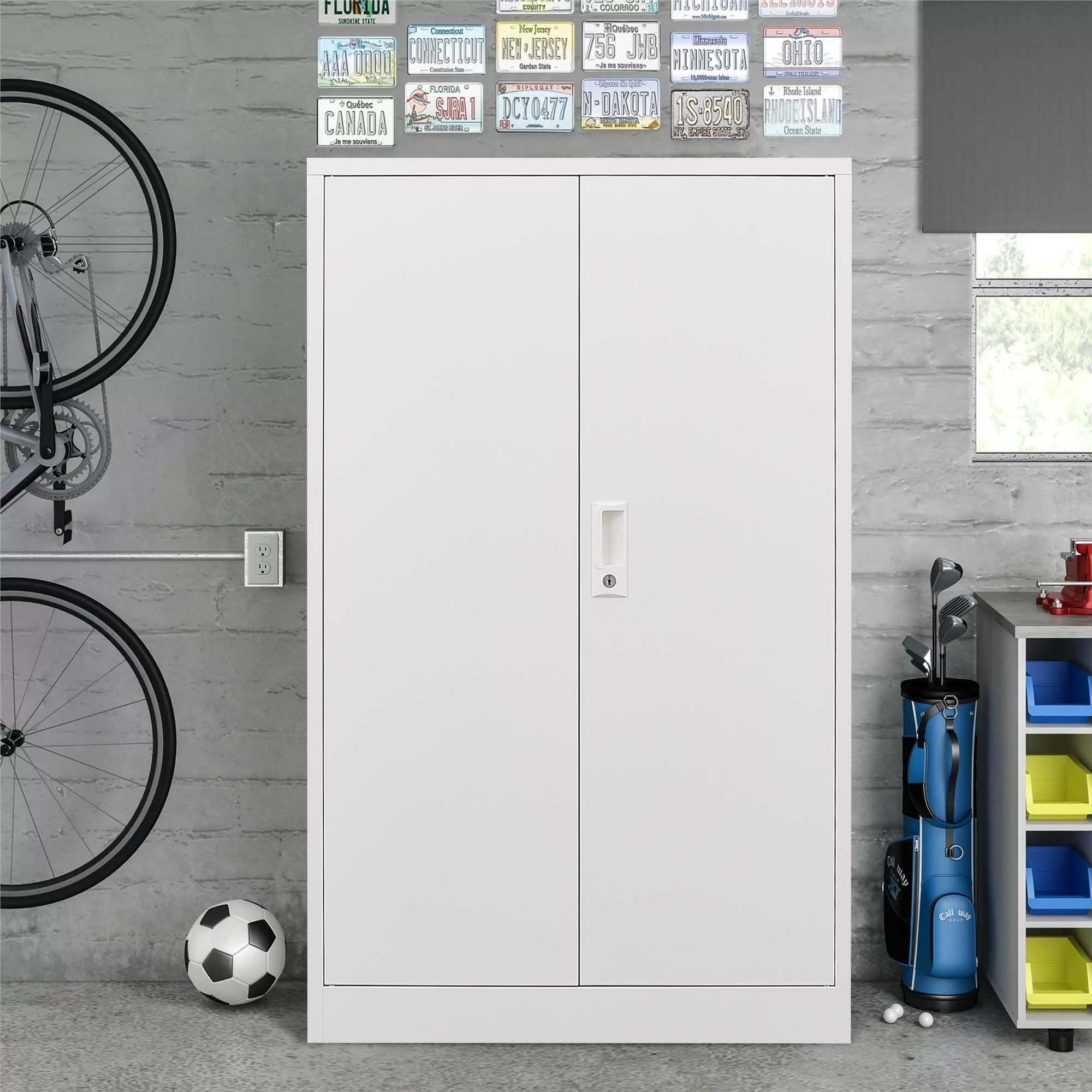 Aukfa 42" Tall Metal Garage Storage Cabinet,Utility Cabinets with Locking Doors and Adjustable Shelves, White