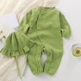 thumbnail image 2 of Kakishop Newborn Baby Girl Boy Ruffle Romper Knit Sweater Onesie Jumpsuit Long Sleeve Romper + Hat Solid Fall Winter Outfits (Green,3-6 Months), 2 of 6