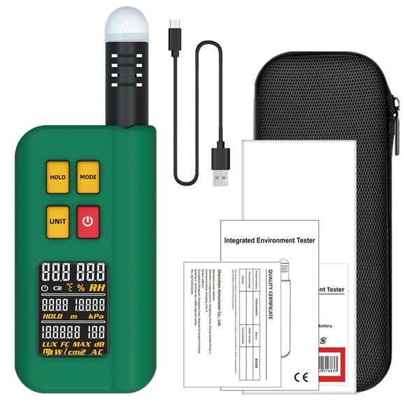 BSIDE GX1 Ambient Temperature Humidity Light Noise Altitude Tester Home Illuminance Meter Digital Display Barometer 4in1 Comprehensive Tester with Decibel A&C Weighted Test Functions