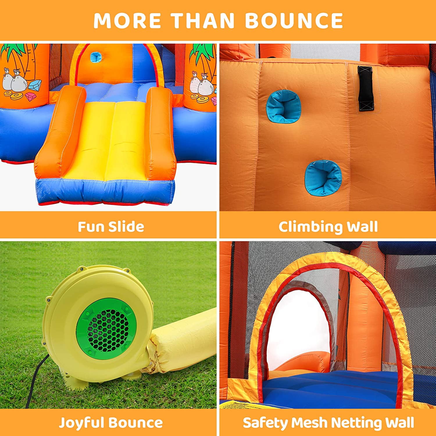 Pirecart Kids Inflatable Bounce House Backyard Water Slide Climbing Wall Splash Pool with Blower
