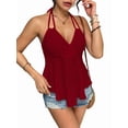 thumbnail image 3 of Women Tie Back Tank Tops Criss Deep V Neck Spaghetti Strap Backless Tanks Going Out Wine Red M, 3 of 9