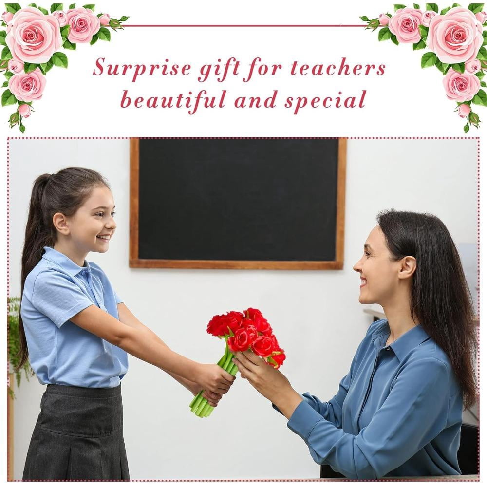 24Pcs Bulk Rose Shaped Ballpoint Pen, Black Ink Artificial Flower Pens for Women Girlfriend Wife Office Birthday Valentines Party Favors