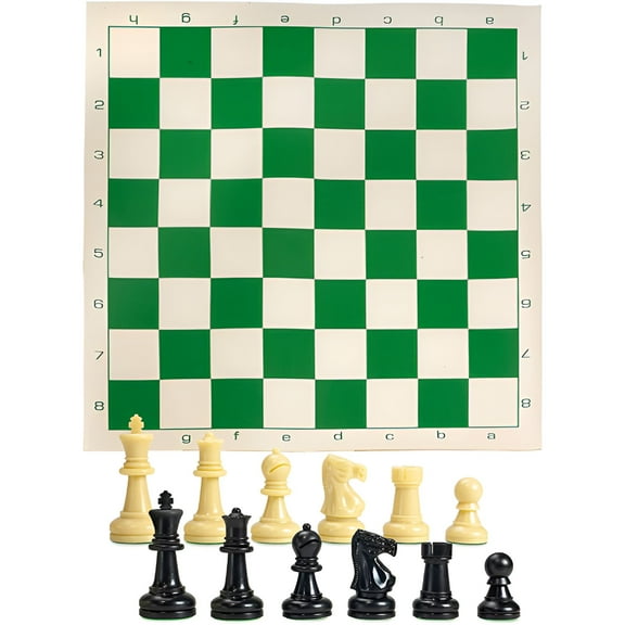 BESTSKY Portable Chess Pieces Set,32 Single Weighted Tournament Chess Pieces,Green Travel Chess Mat Travel Game