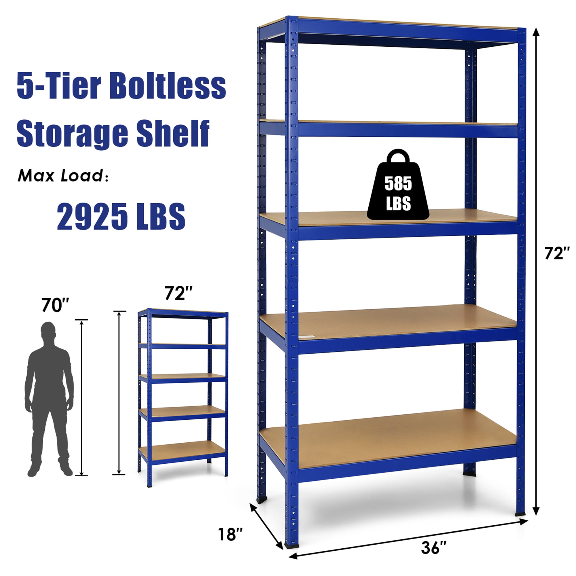 Gymax 3PCS 72'' Steel 5-tier Shelf Metal Storage Adjustable Unit Garage Blue