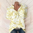 thumbnail image 2 of Fsqjgq Womens Dressy Blouses Tops Black Dress Shirt Women Button up Cotton and Linen Short Sleeve Printed Floral Blouse with Pocket Yellow L, 2 of 9