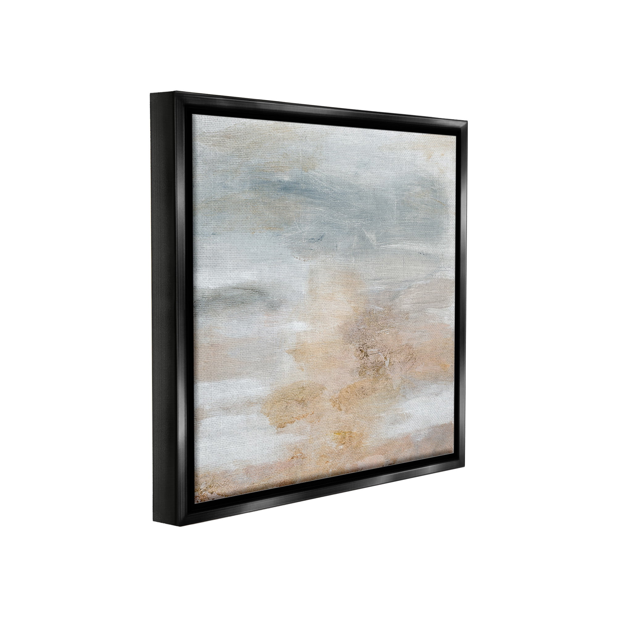Stupell Industries Subtle Beige Abstraction Abstract Painting Black Floater Framed Canvas Art Print Wall Art, 18 x 18